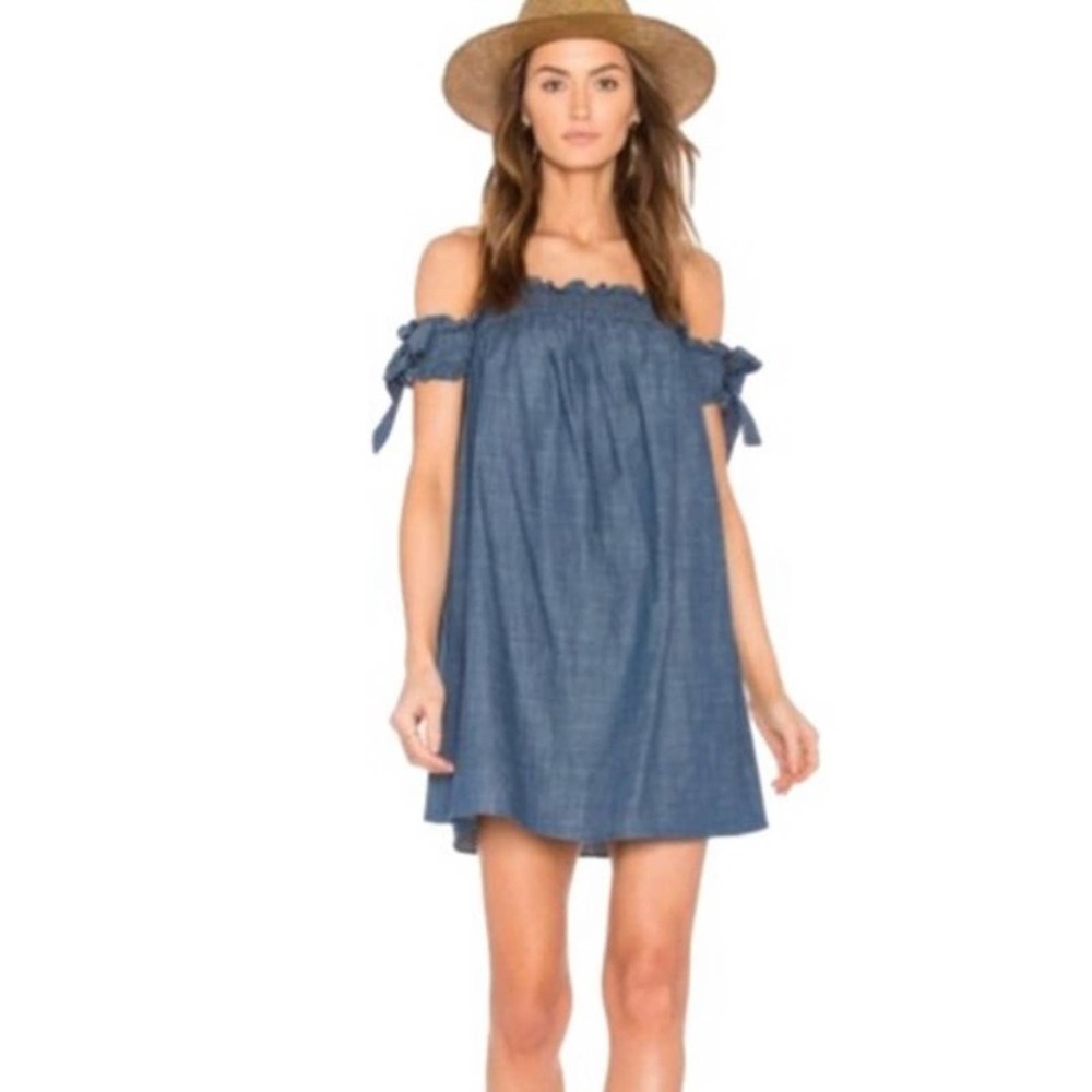 MISA Denim Chambray Off Shoulder Shift Dress Small